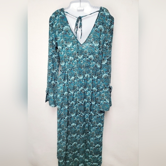Band Of The Free Jewel Teal Floral Maxi Long Sleeve HiLow Wrap Dress Size Small - Picture 3 of 12